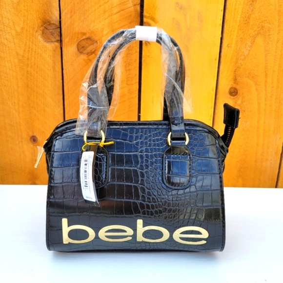 bebe Handbags - New Bebe Fabiola Mini Croco Crossbody  Black